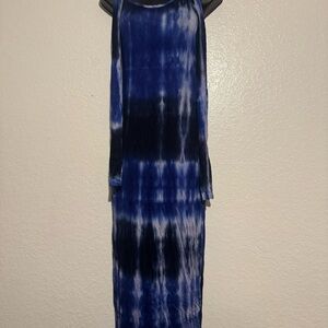 Blue and White Spaghetti Strap Sheath Maxi Dress
